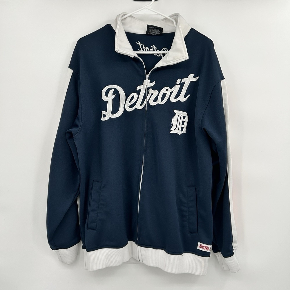 Stitches Mens Detroit  Full Zip Track Jacket Size L Tigers Navy‎ Orange White